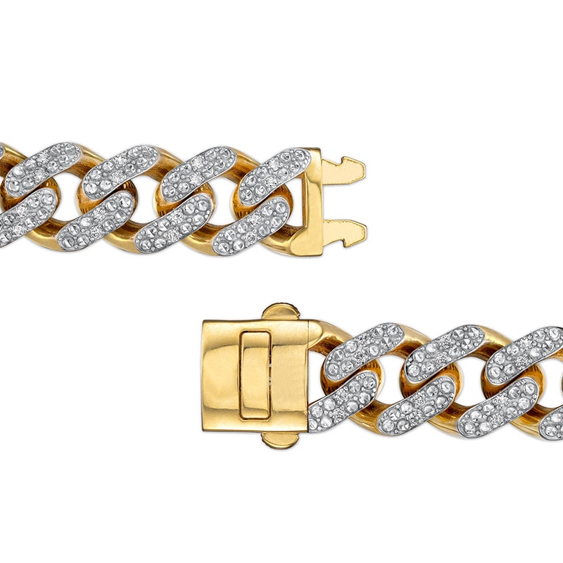 Main Image 3 of Previously Owned - 1-3/8 CT. T.W. Diamond Curb Chain Bracelet in Hollow 10K Gold - 8.5"