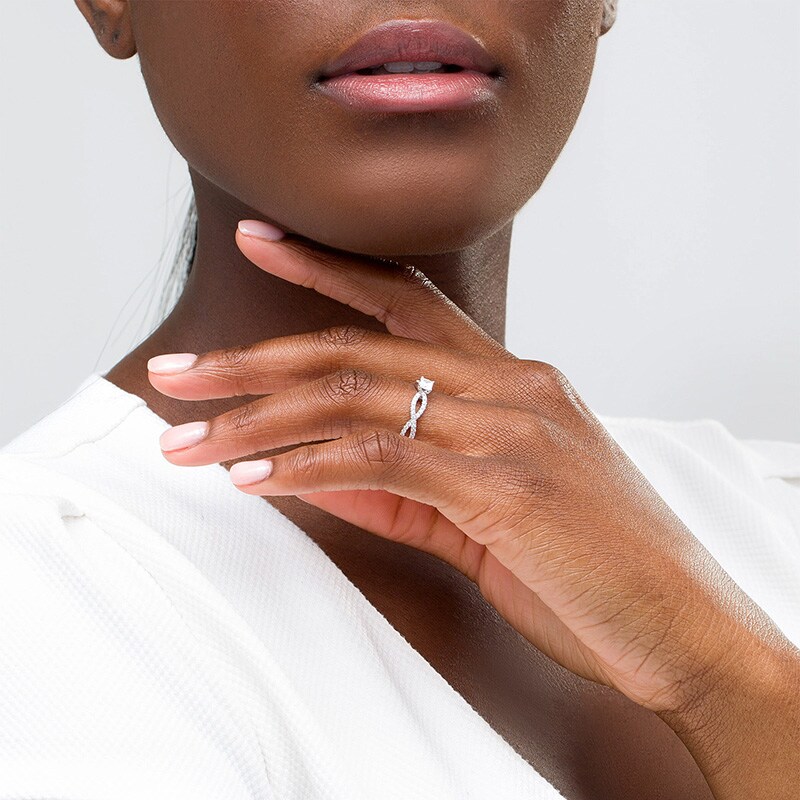 Main Image 2 of Previously Owned - 1/2 CT. T.W. Princess-Cut Diamond Infinity Twist Shank Engagement Ring in 10K White Gold