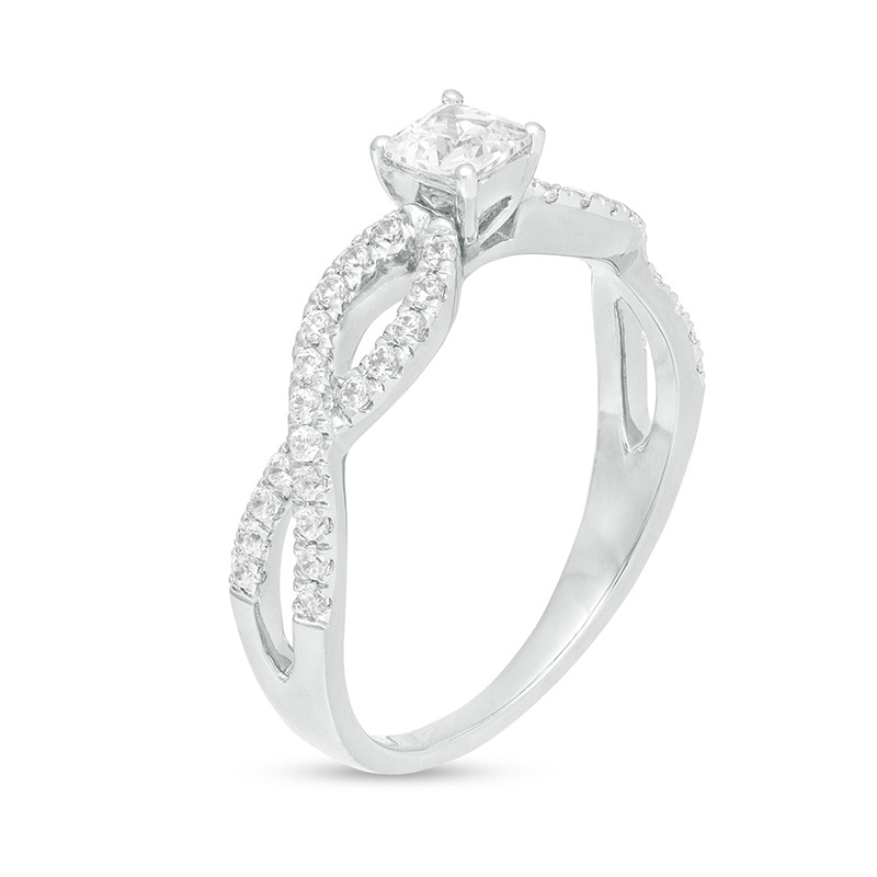 Main Image 3 of Previously Owned - 1/2 CT. T.W. Princess-Cut Diamond Infinity Twist Shank Engagement Ring in 10K White Gold