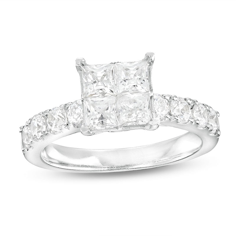 Main Image 1 of Previously Owned - 2 CT. T.W. Quad Princess-Cut Diamond Engagement Ring in 14K White Gold