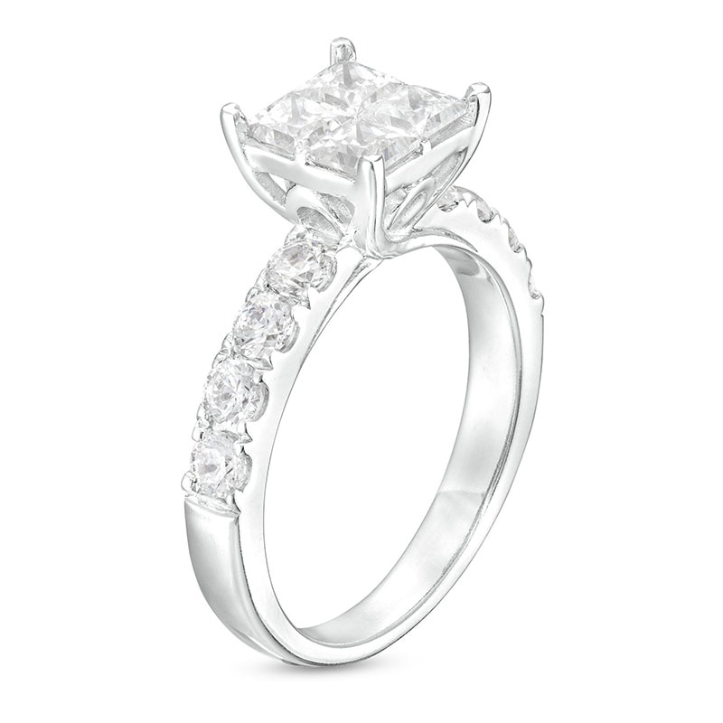 Main Image 3 of Previously Owned - 2 CT. T.W. Quad Princess-Cut Diamond Engagement Ring in 14K White Gold