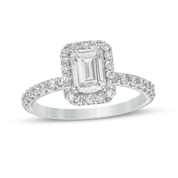 Previously Owned - 1-1/2 CT. T.W.  Emerald-Cut Lab-Grown Diamond Frame Engagement Ring in 14K White Gold (F/VS2)