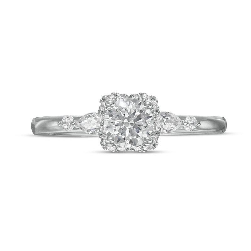 Main Image 3 of Previously Owned - Vera Wang Love Collection 3/4 CT. T.W. Diamond Clover-Shaped Frame Engagement Ring in 14K White Gold