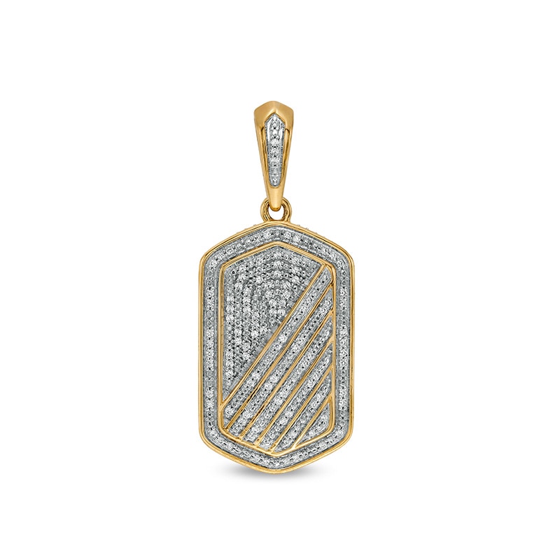 Main Image 1 of Previously Owned - Men's 3/4 CT. T.W. Diamond Frame Slant Striped Dog Tag Necklace Charm in 10K Gold