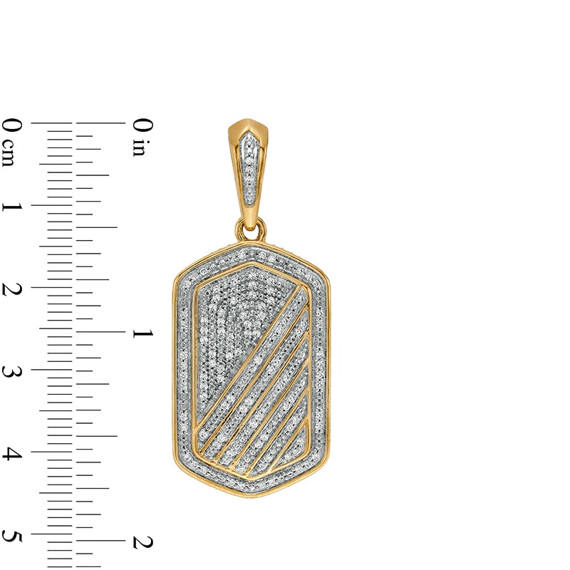 Main Image 2 of Previously Owned - Men's 3/4 CT. T.W. Diamond Frame Slant Striped Dog Tag Necklace Charm in 10K Gold