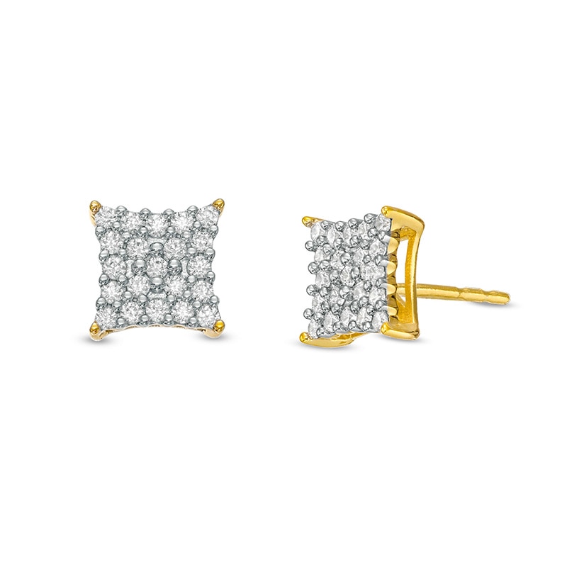 Main Image 1 of Previously Owned - 1/3 CT. T.W. Square-Shaped Multi-Diamond Concave Stud Earrings in 10K Gold
