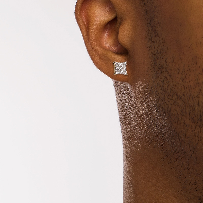Main Image 2 of Previously Owned - 1/3 CT. T.W. Square-Shaped Multi-Diamond Concave Stud Earrings in 10K Gold