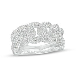 Previously Owned - 1-1/4 CT. T.W. Diamond Multi-Row Cuban Chain Link Ring in 10K White Gold