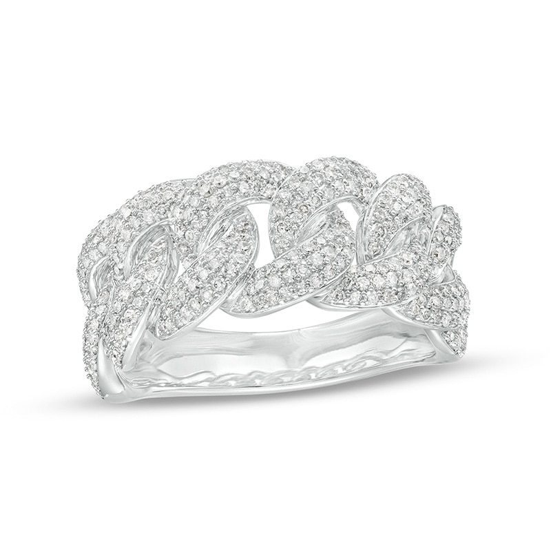 Main Image 1 of Previously Owned - 1-1/4 CT. T.W. Diamond Multi-Row Cuban Chain Link Ring in 10K White Gold