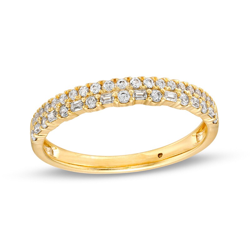 Main Image 1 of Previously Owned - 1/3 CT. T.W. Baguette and Round Diamond Double Row Anniversary Band in 14K Gold