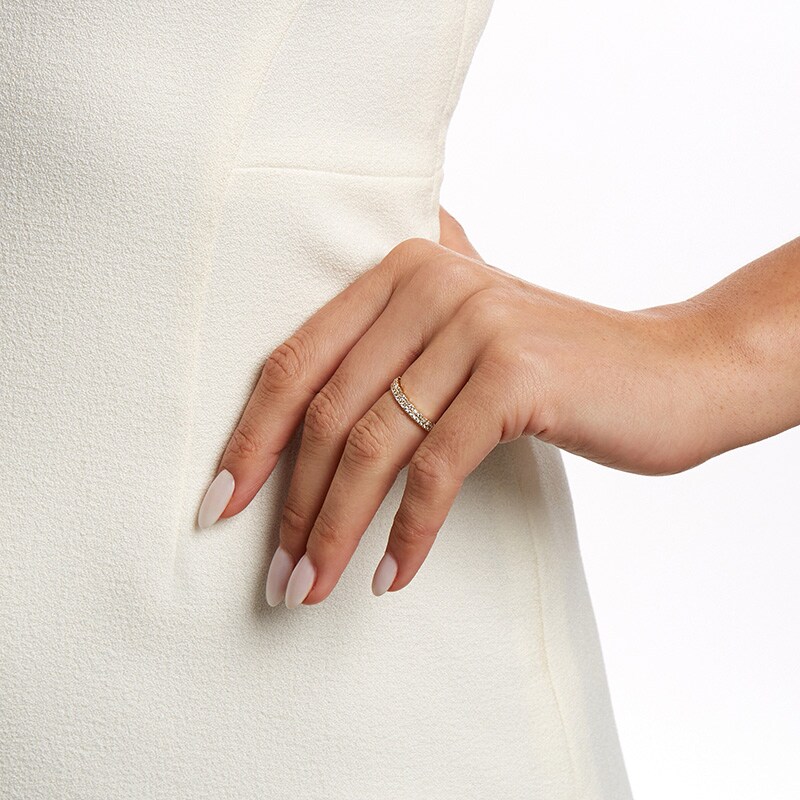 Main Image 2 of Previously Owned - 1/3 CT. T.W. Baguette and Round Diamond Double Row Anniversary Band in 14K Gold