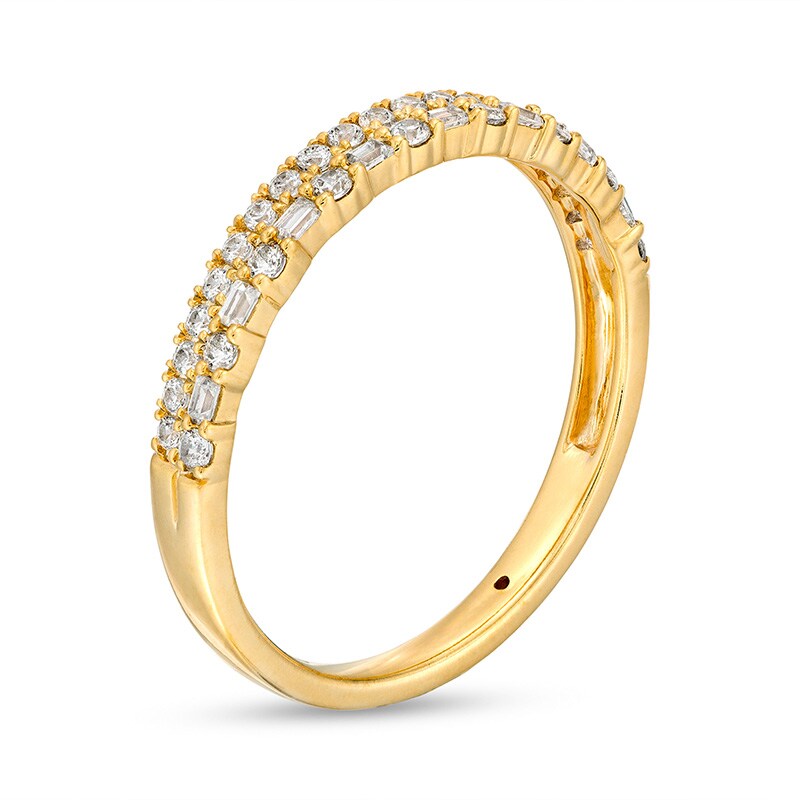 Main Image 3 of Previously Owned - 1/3 CT. T.W. Baguette and Round Diamond Double Row Anniversary Band in 14K Gold