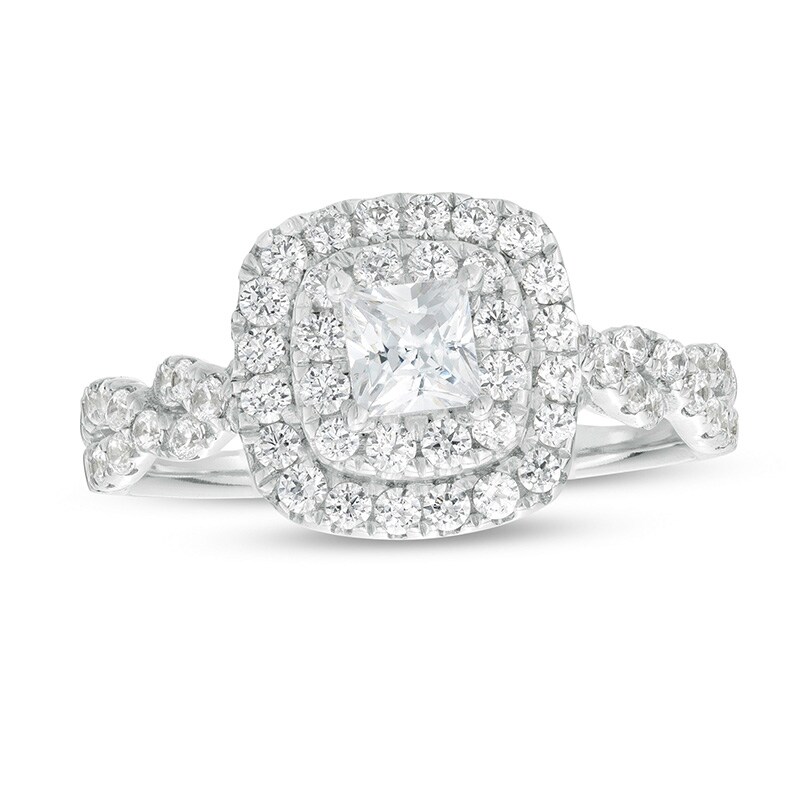 Main Image 1 of Previously Owned - 1 CT. T.W.  Princess-Cut Lab-Created Diamond Double Frame Engagement Ring in 10K White Gold