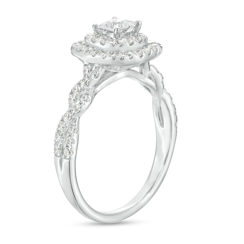 Previously Owned - 1 CT. T.W.  Princess-Cut Lab-Created Diamond Double Frame Engagement Ring in 10K White Gold