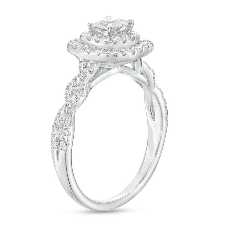 Main Image 3 of Previously Owned - 1 CT. T.W.  Princess-Cut Lab-Created Diamond Double Frame Engagement Ring in 10K White Gold