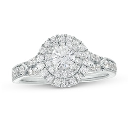 Previously Owned - 1 CT. T.W. Lab-Grown Diamond Double Frame Vintage-Style Engagement Ring in 10K White Gold (F/SI2)