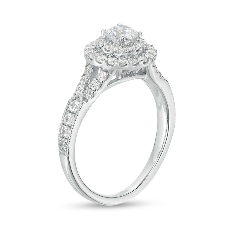 Main Image 3 of Previously Owned - 1 CT. T.W. Lab-Grown Diamond Double Frame Vintage-Style Engagement Ring in 10K White Gold (F/SI2)