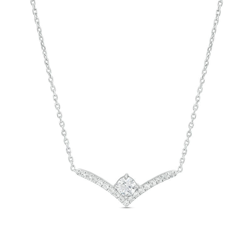 Main Image 1 of Previously Owned - You're the One™ 1/3 CT. T.W.  Lab-Grown Diamond Chevron Necklace in 14K White Gold (F/SI2) – 18.5"