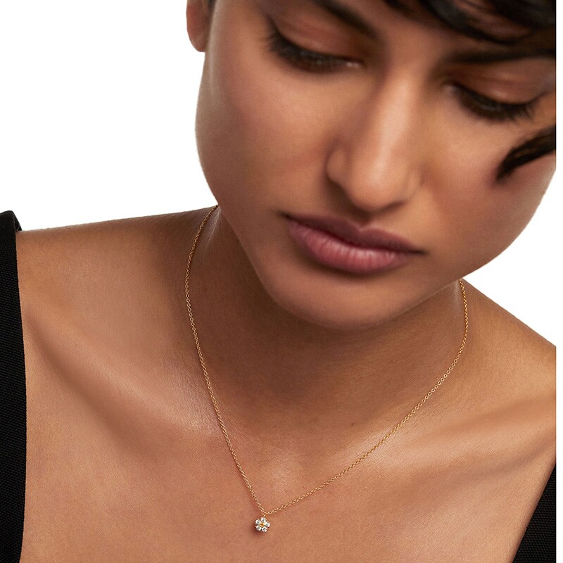 Main Image 2 of Previously Owned - 1/8 CT. T.W. Lab-Grown Diamond Flower Necklace in 14K Gold – 19.5"