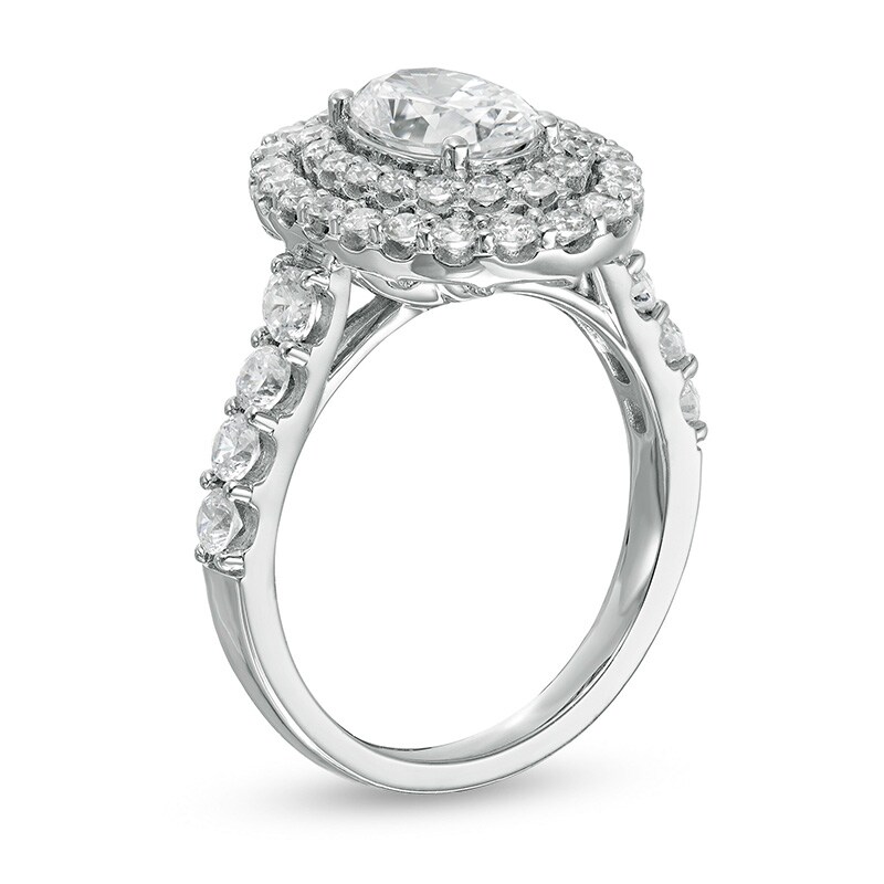 Main Image 3 of Previously Owned - 2-3/4 CT. T.W. Lab-Grown Oval Diamond Double Frame Engagement Ring in 14K White Gold (F/VS2)