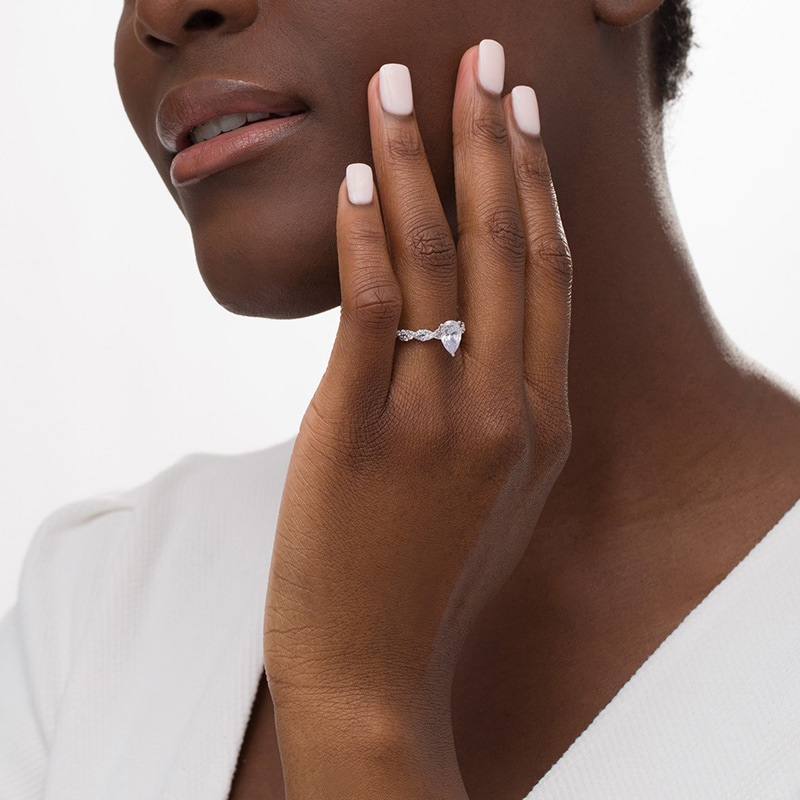 Main Image 2 of Previously Owned - 2 CT. T.W. Lab-Grown Pear-Shaped Diamond Twist Shank Engagement Ring in 14K White Gold (F/VS2)