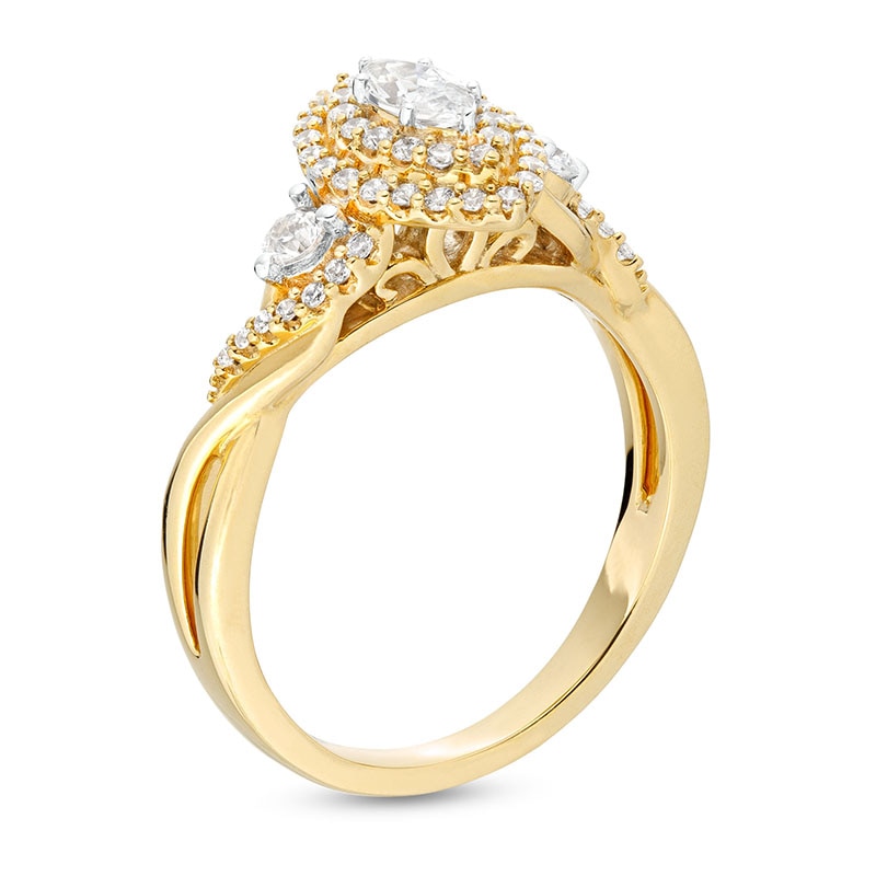 Main Image 3 of Previously Owned - 5/8 CT. T.W. Marquise Diamond Frame Past Present Future® Twist Shank Engagement Ring in 10K Gold