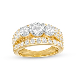 Previously Owned - 2 CT. T.W. Diamond Past Present Future® Triple Row Engagement Ring in 14K Gold