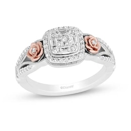 Previously Owned - Enchanted Disney Belle 1/3 CT. T.W. Cushion Multi-Diamond Ring in Sterling Silver and 10K Rose Gold
