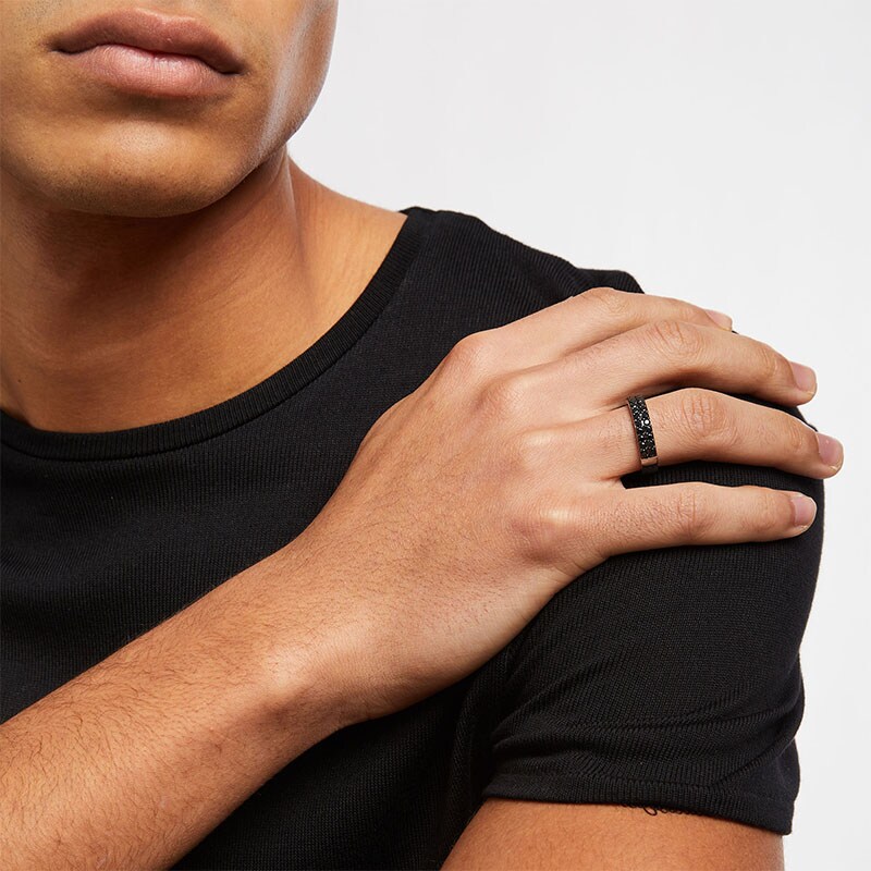 Main Image 2 of Previously Owned - Vera Wang Men 1 CT. T.W. Black Diamond Double Row Band in Sterling Silver