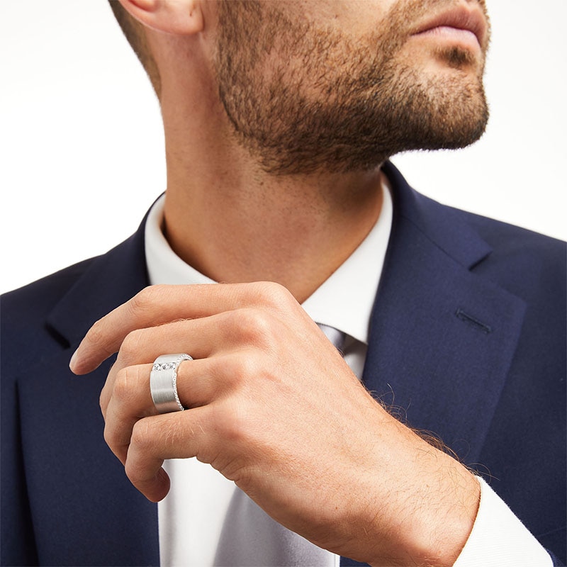 Main Image 2 of Previously Owned - Vera Wang Men's 3/4 CT. T.W. Lab-Grown Diamond Wedding Band in 14K White Gold
