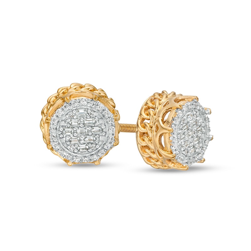Main Image 1 of Previously Owned - 1/4 CT. T.W. Multi-Diamond Cuban Link Outer Edge Stud Earrings in 10K Gold
