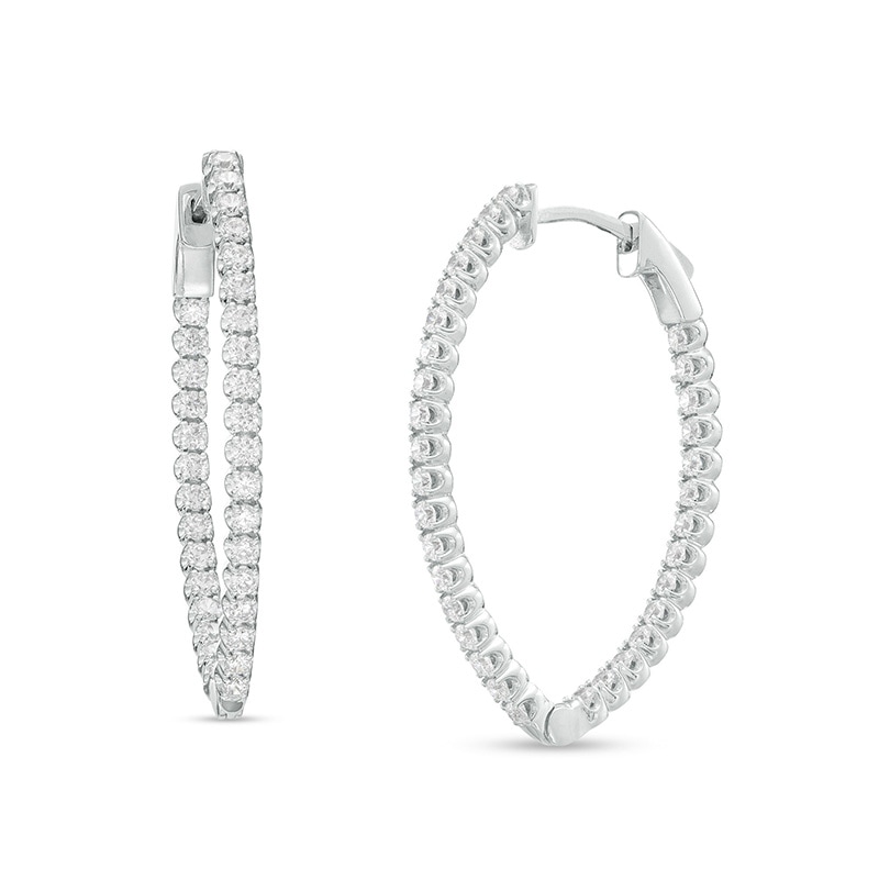 Main Image 1 of Previously Owned - 3 CT. T.W. Lab-Grown Diamond Pointed Hoop Earrings in 10K White Gold (F/SI2)