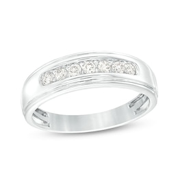 Previously Owned - Men's 1/3 CT. T.W. Diamond Seven Stone Wedding Band in 10K White Gold