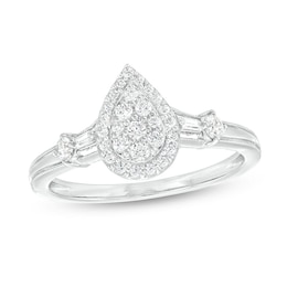 Previously Owned - 1/3 CT. T.W. Pear-Shaped Multi-Diamond Frame Vintage-Style Engagement Ring in 10K White Gold