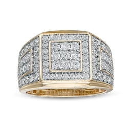 Previously Owned - 2 CT. T.W. Square Composite Diamond Frame Angular Loop Multi-Row Shank Ring in 10K Gold