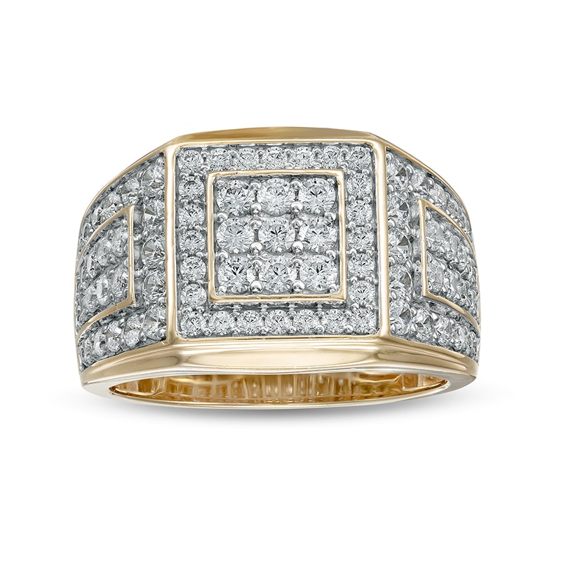 Main Image 1 of Previously Owned - 2 CT. T.W. Square Composite Diamond Frame Angular Loop Multi-Row Shank Ring in 10K Gold