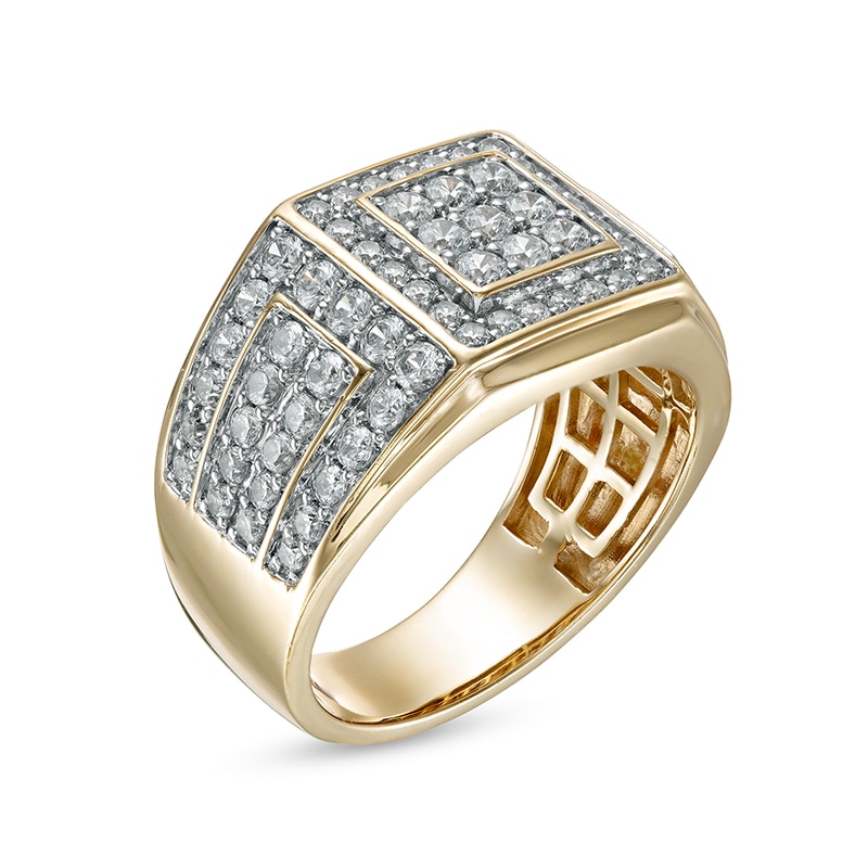 Main Image 2 of Previously Owned - 2 CT. T.W. Square Composite Diamond Frame Angular Loop Multi-Row Shank Ring in 10K Gold