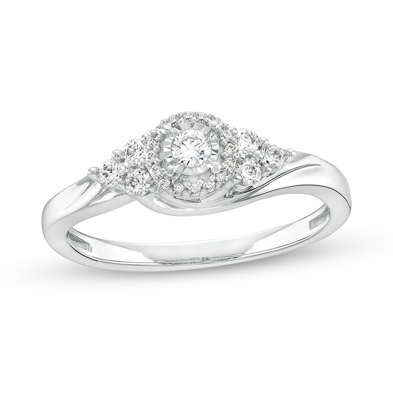 Main Image 1 of Previously Owned - 1/4 CT. T.W. Diamond Frame Tri-Sides Promise Ring in 10K White Gold