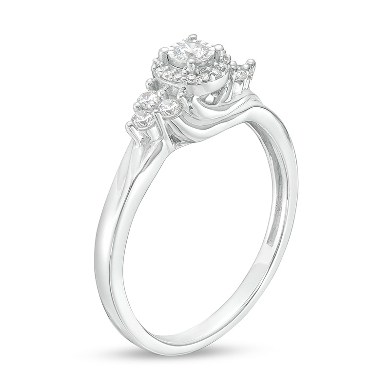 Main Image 3 of Previously Owned - 1/4 CT. T.W. Diamond Frame Tri-Sides Promise Ring in 10K White Gold