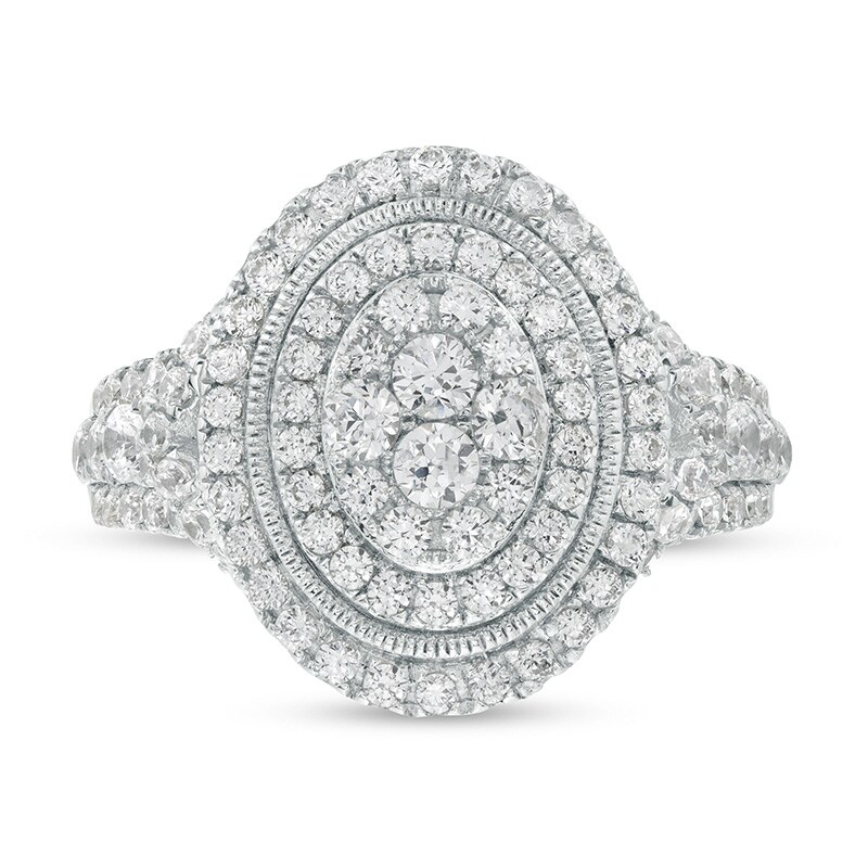 Main Image 1 of Previously Owned - 1-1/4 CT. T.W. Oval-Shaped Lab-Grown Multi-Diamond Double Frame Engagement Ring in 10K White Gold