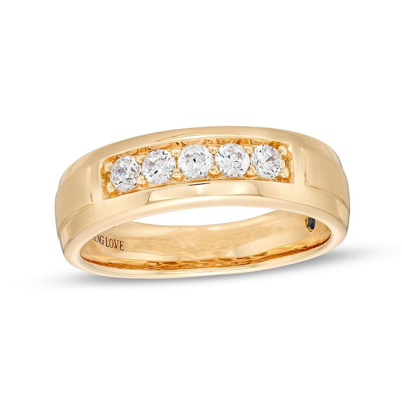 Main Image 1 of Previously Owned - Vera Wang Men's 3/8 CT. T.W. Diamond Five Stone Wedding Band in 14K Gold
