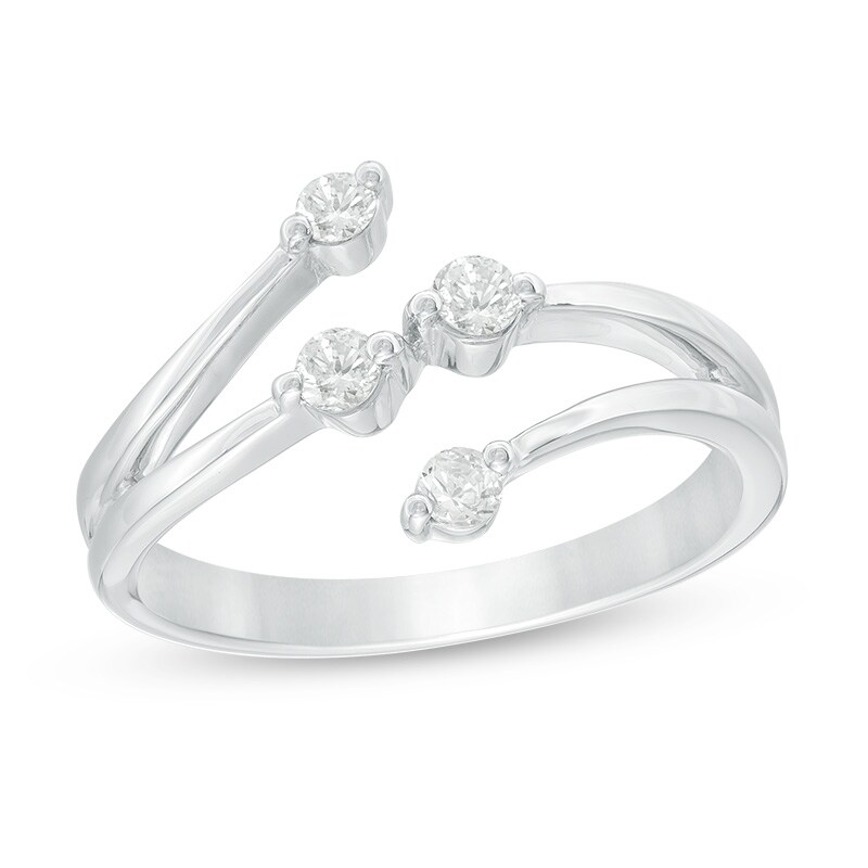 Main Image 1 of Previously Owned - 1/4 CT. T.W. Diamond Four Stone Bypass Ring in 10K White Gold