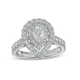 Previously Owned - 1-1/2 CT. T.W. Pear-Shaped Diamond Double Frame Engagement Ring in 14K White Gold (I/SI2)
