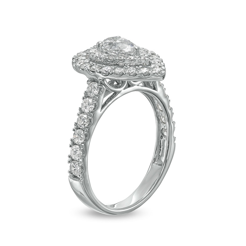 Main Image 3 of Previously Owned - 1-1/2 CT. T.W. Pear-Shaped Diamond Double Frame Engagement Ring in 14K White Gold (I/SI2)
