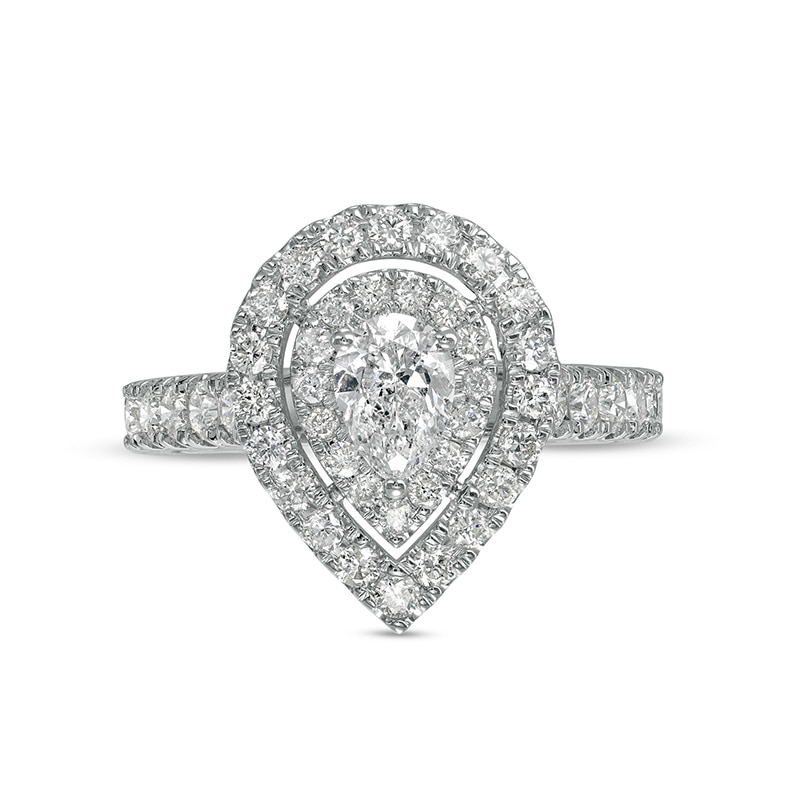 Main Image 4 of Previously Owned - 1-1/2 CT. T.W. Pear-Shaped Diamond Double Frame Engagement Ring in 14K White Gold (I/SI2)