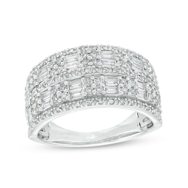 Main Image 1 of Previously Owned - 1 CT. T.W. Baguette and Round Diamond Multi-Row Anniversary Band in 10K White Gold