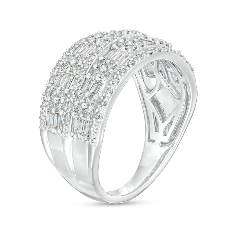 Main Image 3 of Previously Owned - 1 CT. T.W. Baguette and Round Diamond Multi-Row Anniversary Band in 10K White Gold