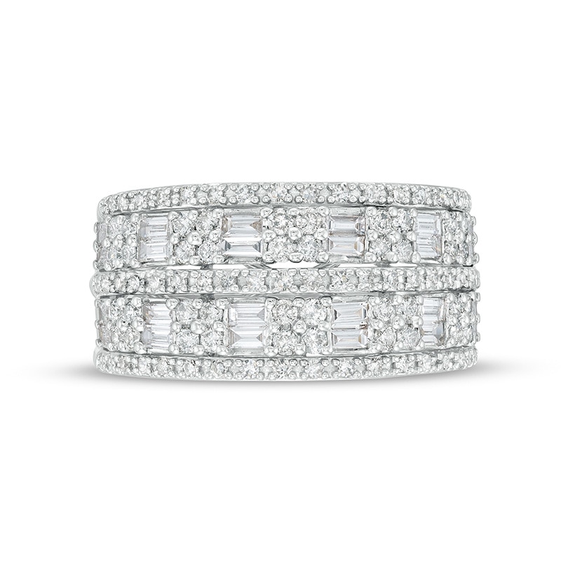 Main Image 4 of Previously Owned - 1 CT. T.W. Baguette and Round Diamond Multi-Row Anniversary Band in 10K White Gold