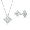 Thumbnail Image 1 of Previously Owned - 1 CT. T.W. Princess Multi-Diamond Frame Concave Pendant and Stud Earrings Set in 10K White Gold
