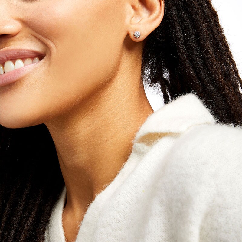 Main Image 2 of Previously Owned - 1/4 CT. T.W. Diamond Frame Sunburst Stud Earrings in 10K White Gold